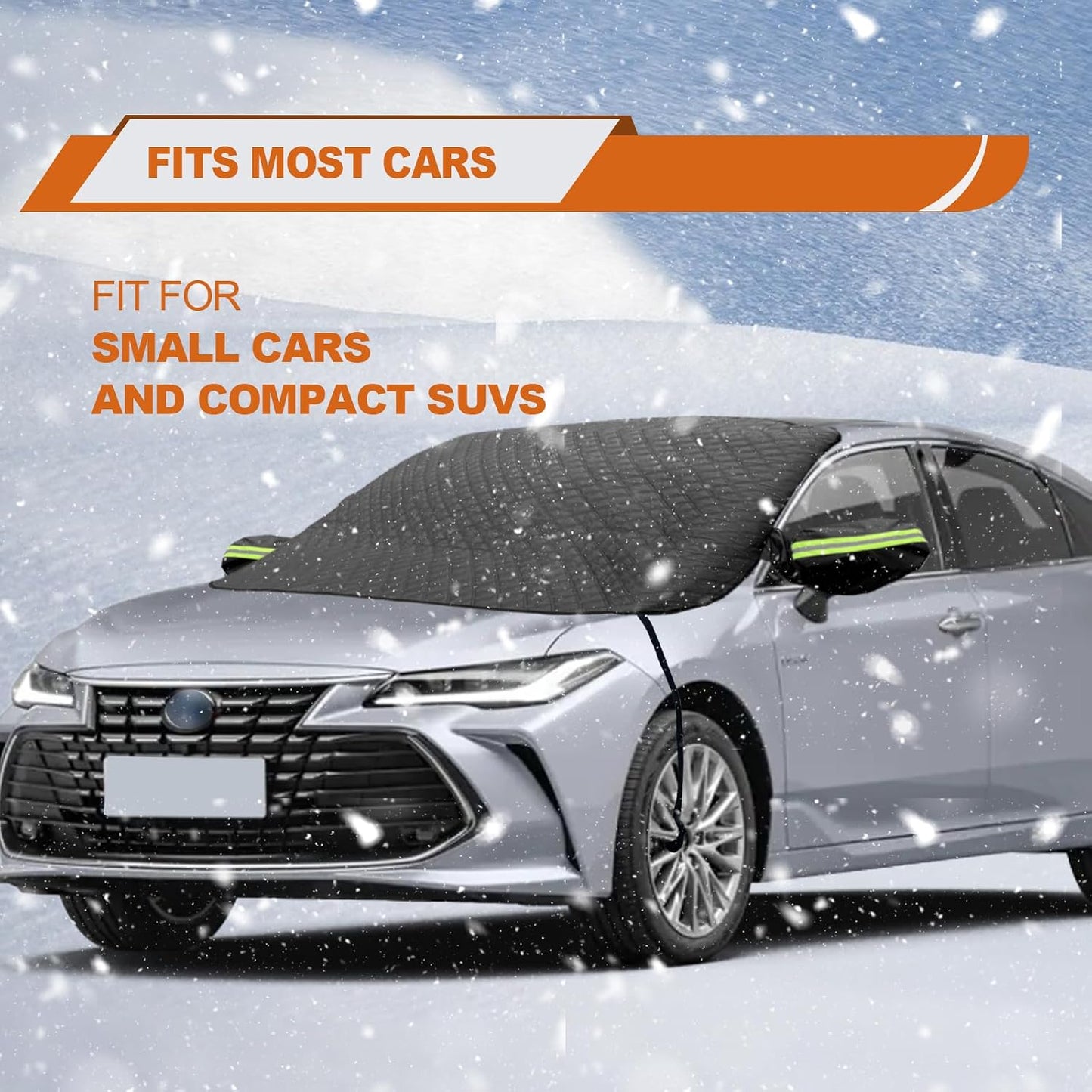 Car Windshield Snow Cover with Side Mirror and Hook, Winter Magnetic Windshield Sun Shade Foldable, Windshield Cover for Ice and Snow, Fit for Small Sedan, Compact SUV, (58"x47") Black