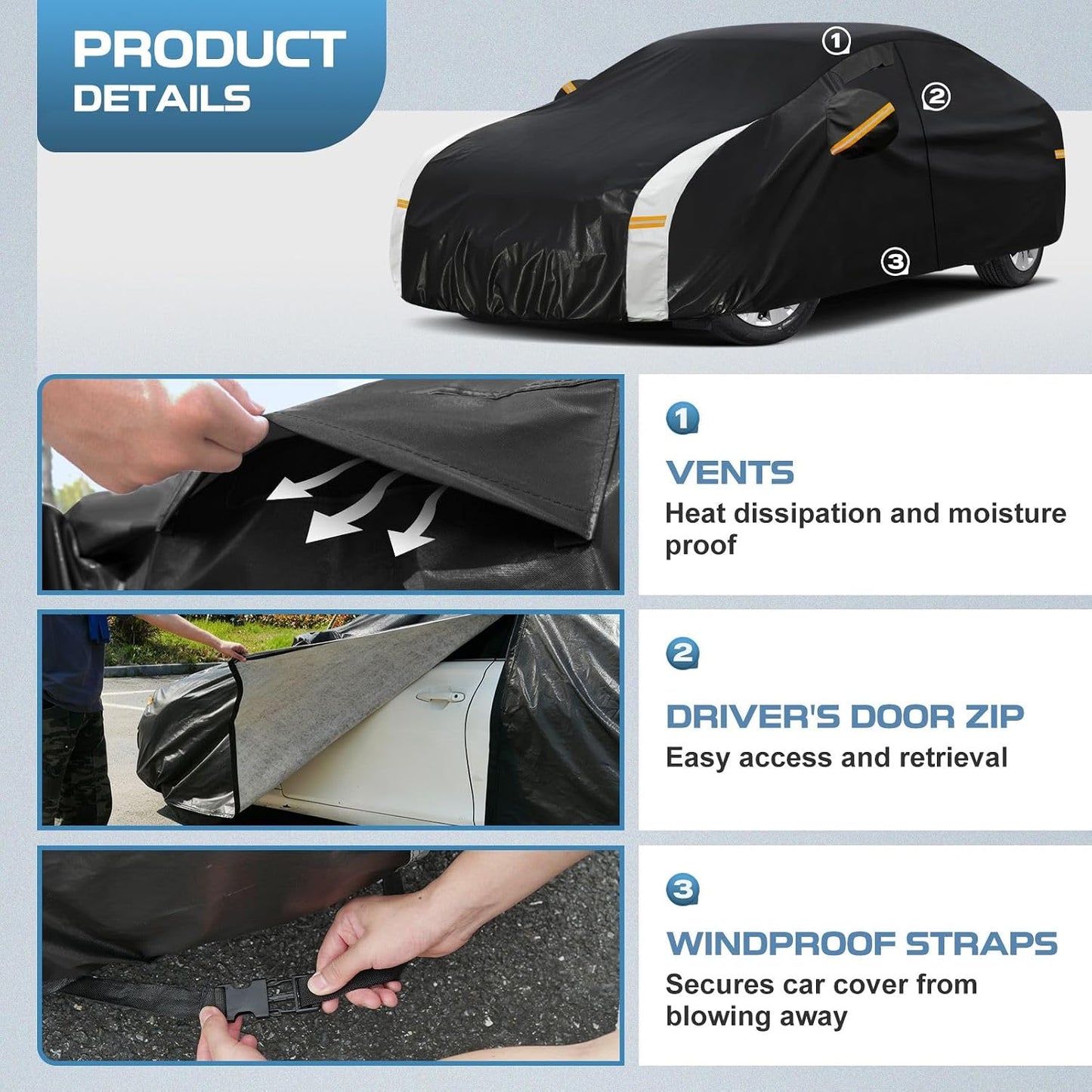 Kaugung 10 Layers Car Cover Custom Fit for Honda CRV CR-V (1995-2026), 100% Waterproof Full Exterior Cover with Vents, Towel & Repair Patches, Outdoor Rain Snow Sun UV Protection.