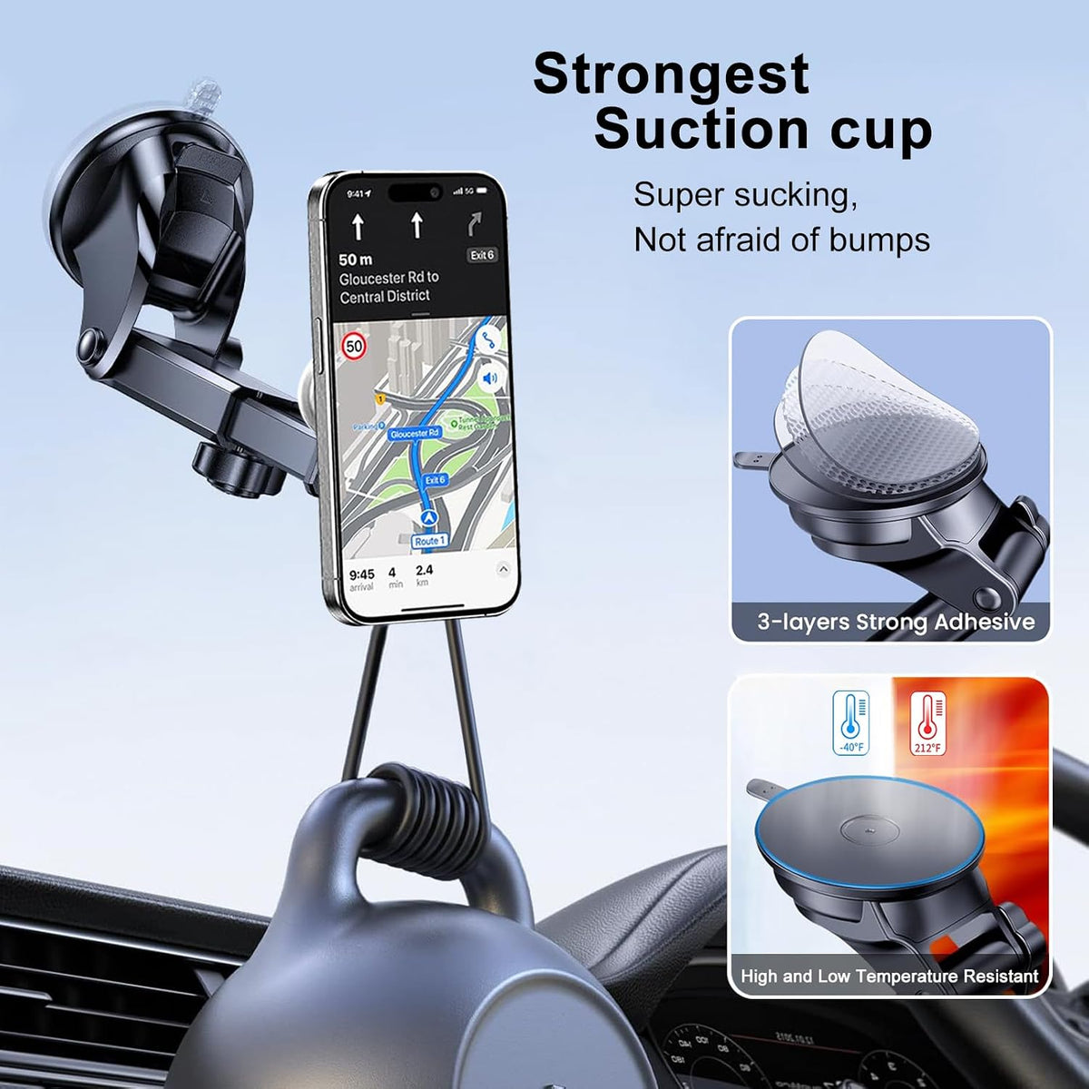 Car Mount for Pop Socket, Dashboard Windshield Car Phone Holder Compatible with Popsocket, Powerful Suction Cup Car Phone Mount Fits All Smartphones with Pop Grip