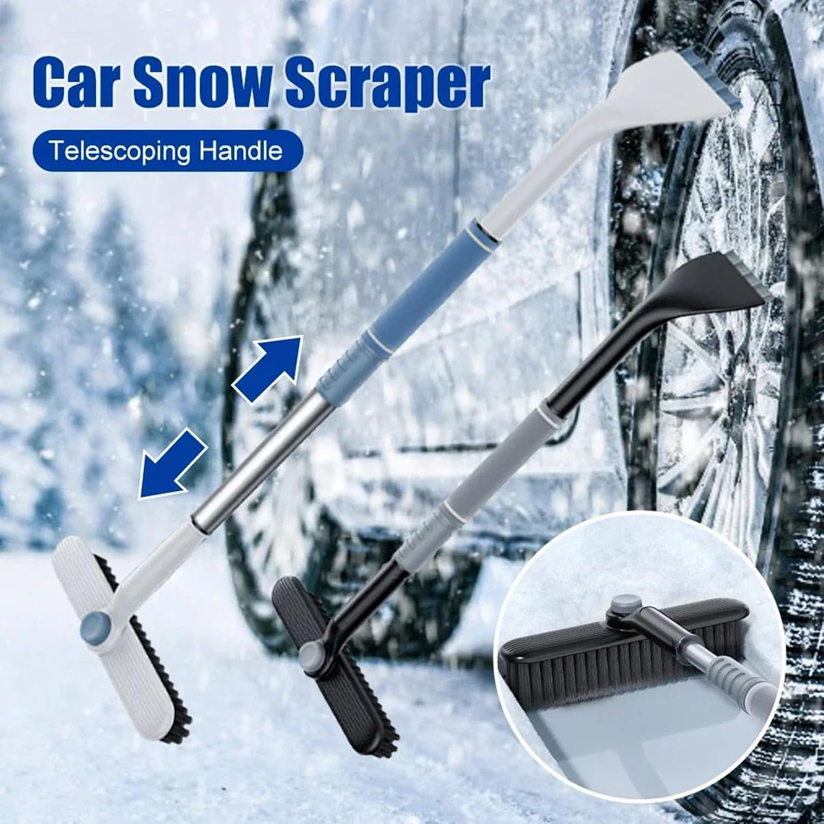 3 In 1 Snow Brush and Ice Scraper for Car Windshield EOHMAK Extendable Snow Removal 360° Pivoting Vehicle Winter Shovel Brush Snow Scraper with Long Handle(Gray)