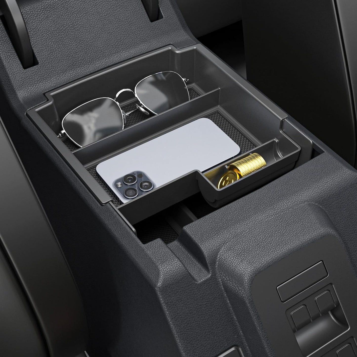 Mabett Double-Layer Console Organizer for 2025 2026 Bronco 4-door, Armrest Storage Box with Non-Slip Mat (Not for Manual Transmission and Bronco Sport Models)
