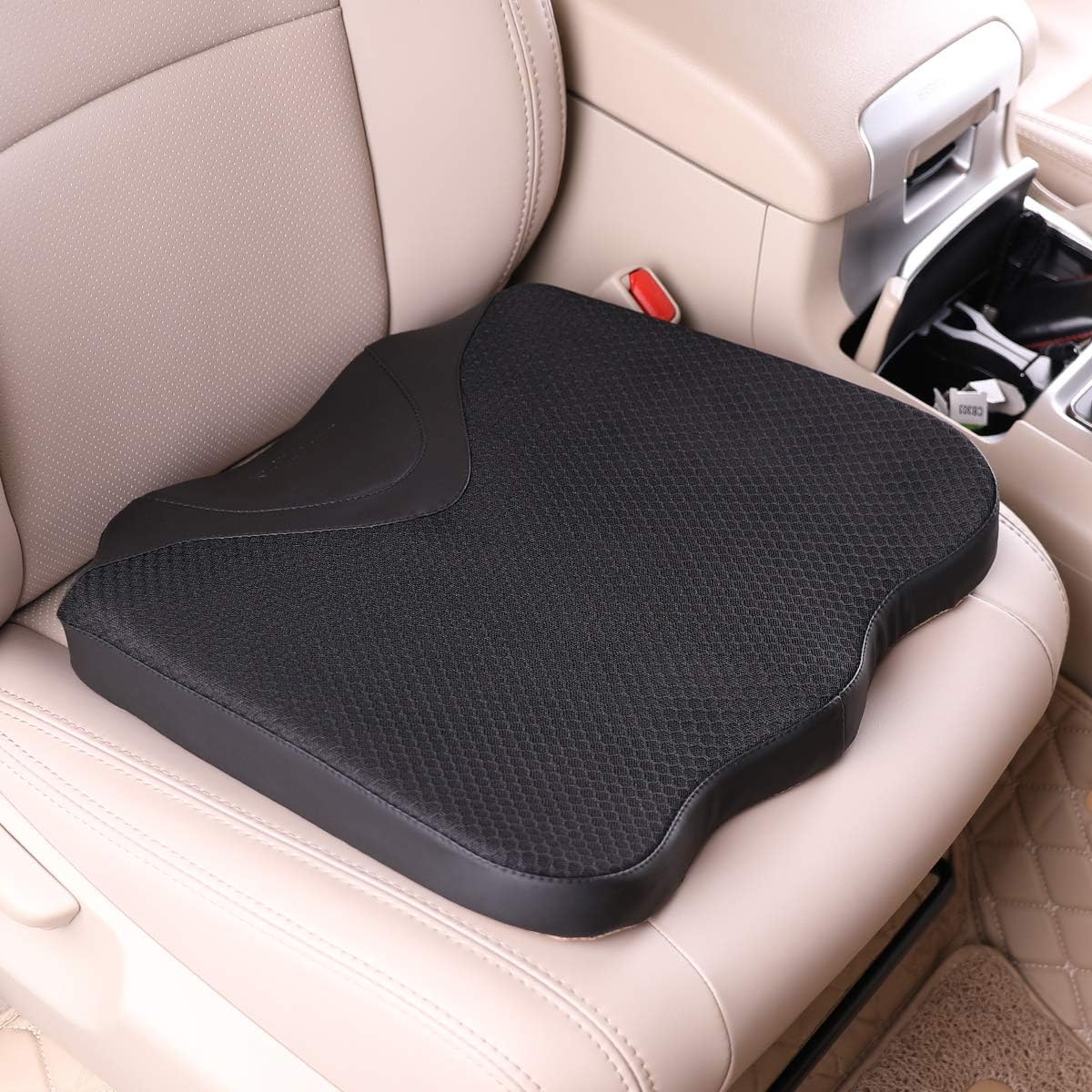 Car Seat Cushion, Comfortable Memory Foam Cushion for Driving, Auto Heightening Wedge Cushion for Sciatica Tailbone Pain Relief (Black)