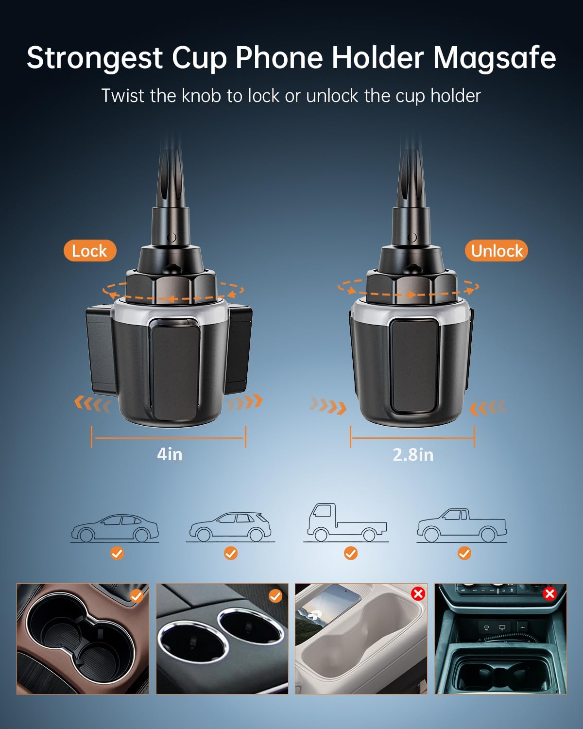 for Round Car Cup Holder Phone Holder MagSafe with Metal Holder