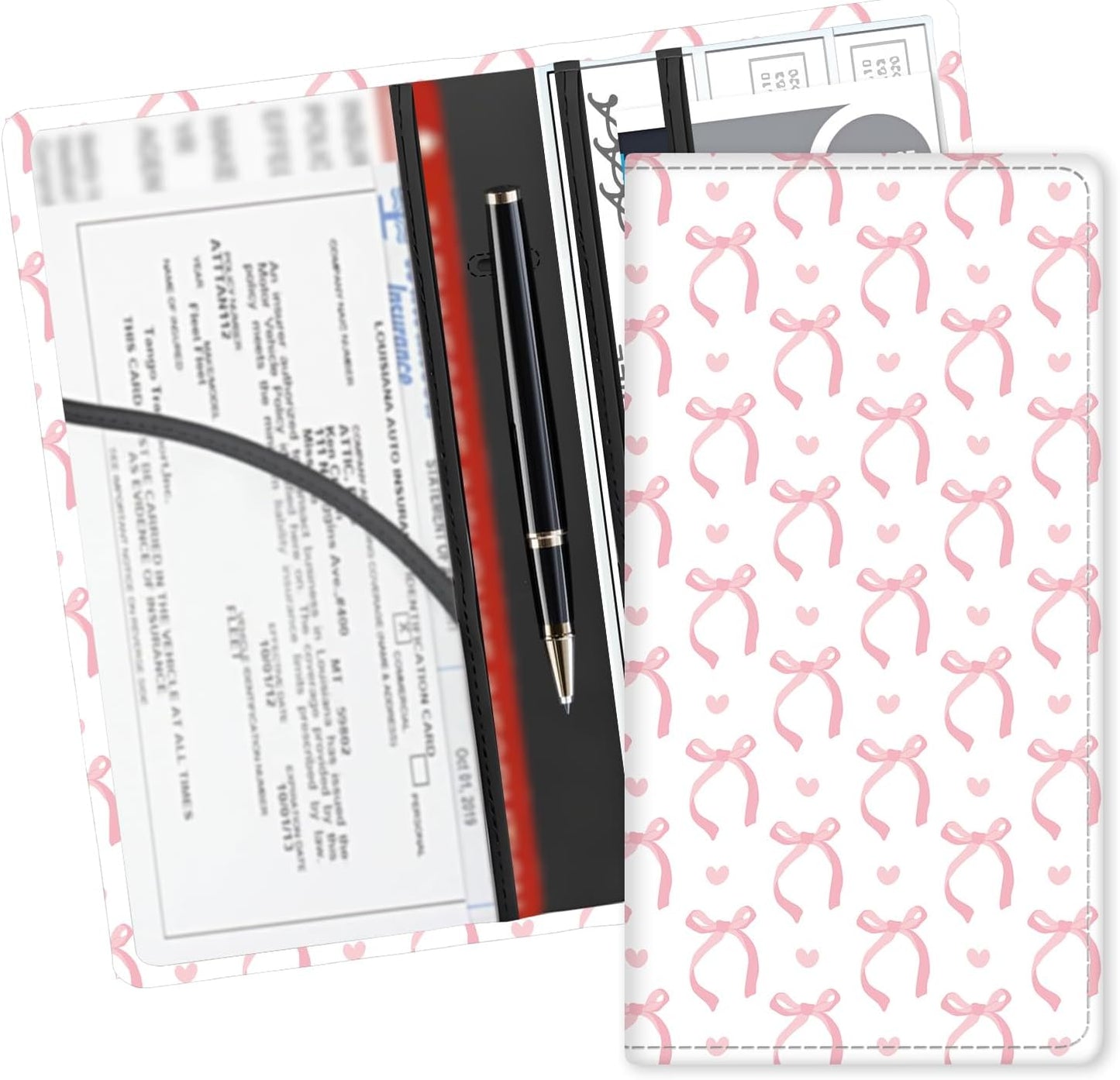 Leather Car Registration and Insurance Card Holder, Cute Car Accessories Vehicle Glove Box Car Organizer for Documents, Cards, License Beautiful Blue Mountain