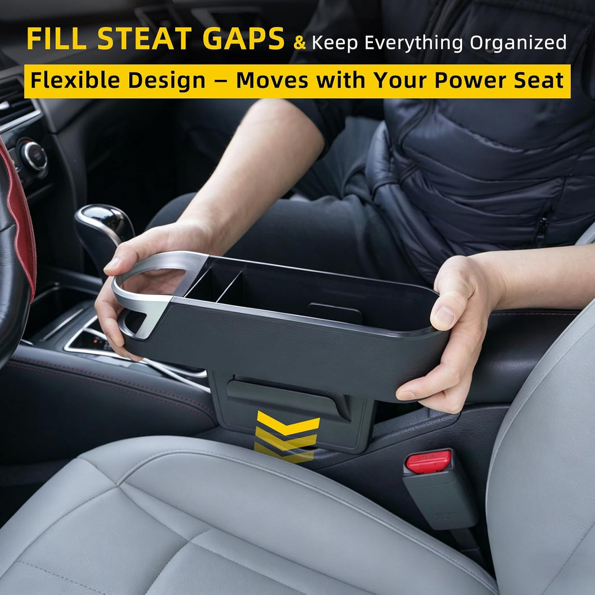 Yinova 2 Pack Car Seat Gap Organizer with Cup Holder, PU Leather Car Storage Box, Fill Gap & Stop Dropping, Driver & Passenger Side, Easy Install, Fits Most Vehicles
