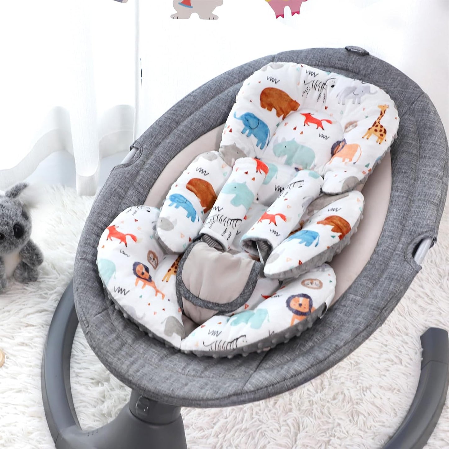 Infant Car Seat Insert, Car Seat Head Support Baby with 2 Covers, Ultra-Soft Newborn Carseat Insert, Perfect for Car Seat, Stroller, Swing, Animals