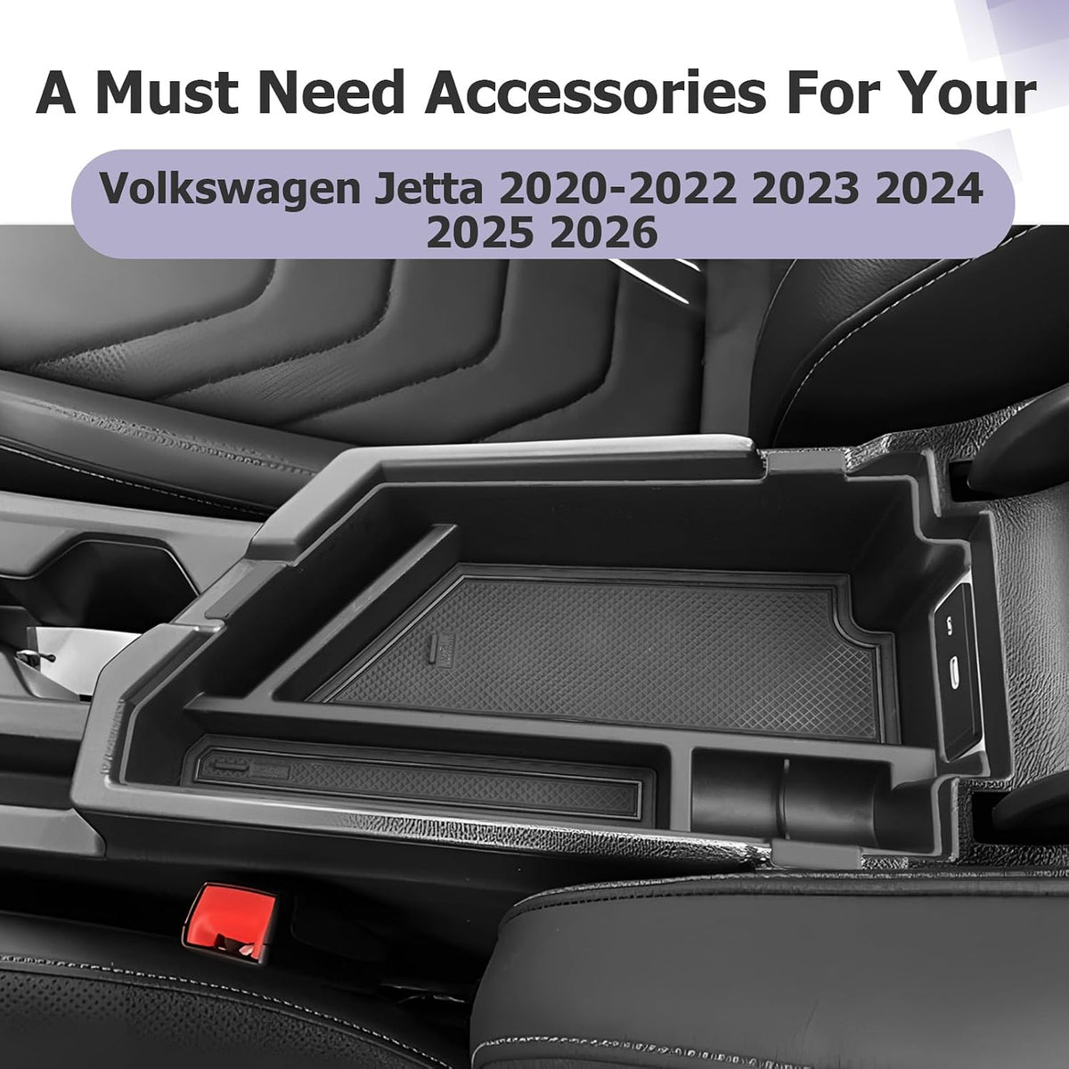 LUWU Center Console Organizer Compatible with 2020-2025 2026 2027 V olkswagen Jetta S/SE/SEL/Sport Accessories Armrest Console Secondary Storage Box Insert Tray ABS Material Black
