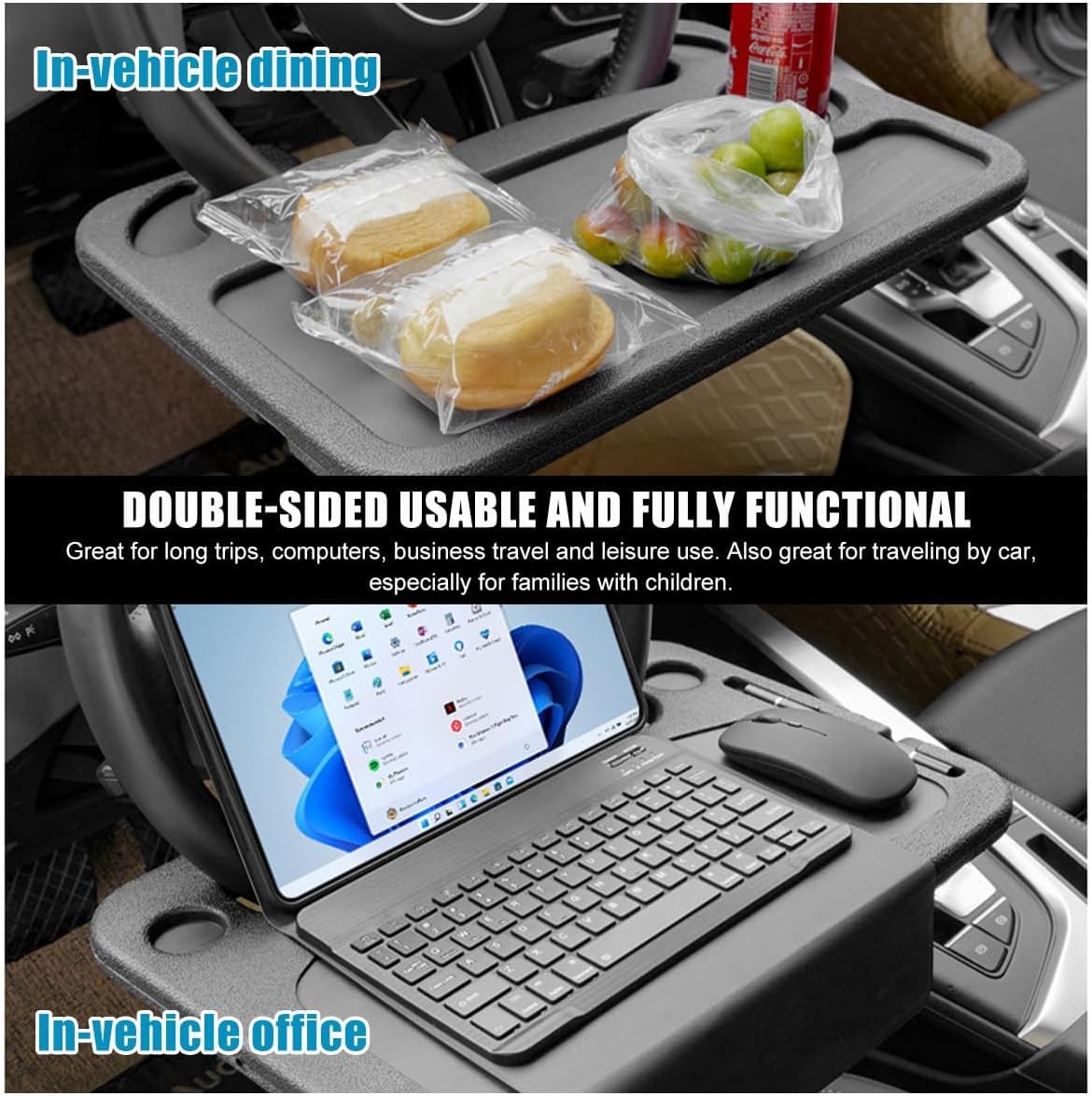 1 Pack Steering Wheel Tray for Honda Accord 2023 2024 2025, Portable Car Desk for Laptop Eating Auto Table Food Holder Black