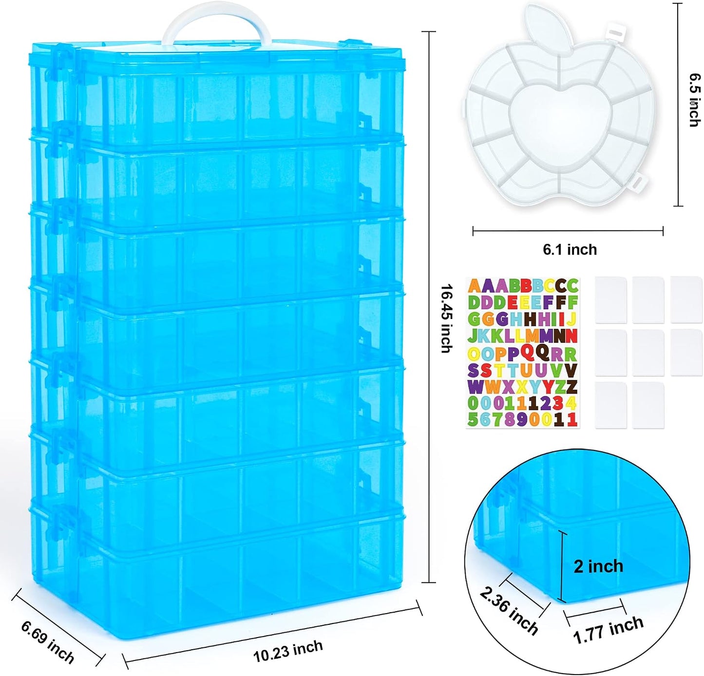 INSCRAFT 7 Layers Stackable Storage Container, 70 Adjustable Compartments (Blue) Stackable Storage Container, Perfect for Kids Toys, Art Crafts, Jewelry, Supplies, Mini Case & Letter Sticker Included