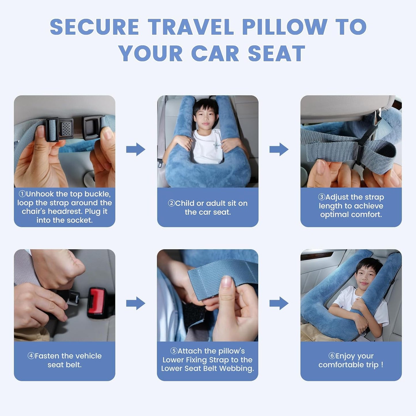Keemall Car Pillow for Kids, Professional Kids Car Pillow for Sleeping Inflatable Carseat Travel - Safe, Reliable - Travel Pillows for Kid Adult Car Seats Blue