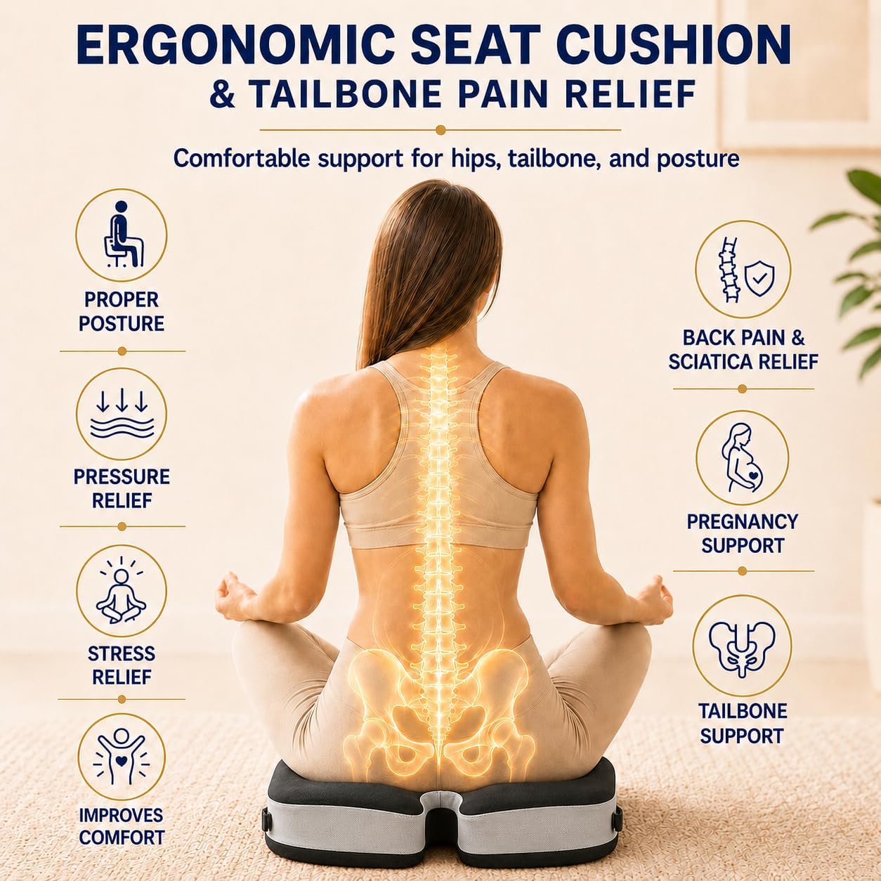 Seat Cushions for Office Chairs Wheelchair Cushion for Long Sitting Back Pain，Memory Foam Seat Car Computer Desk Chair Cushion，Coccyx Cushion for Tailbone Pain Relief Cushion Office Chair Black