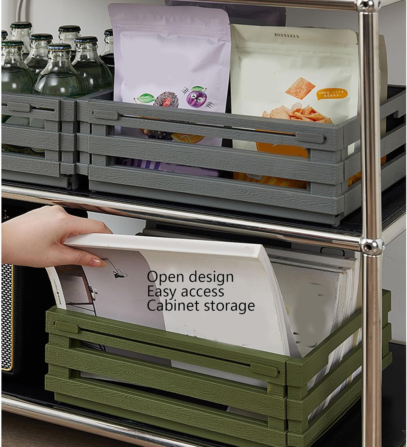 Retractable Storage Box, PP Stackable Sundries Storage Bin Expandable Bin Pantry Organizer Container Box for Outdoor Camping, Plant, Snack, Beverage, Underwear, Sock
