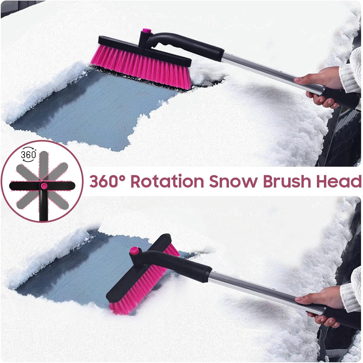 YeewayVeh 39in Car Snow Brush Ice Scraper 360° Rotating, Magenta Pink