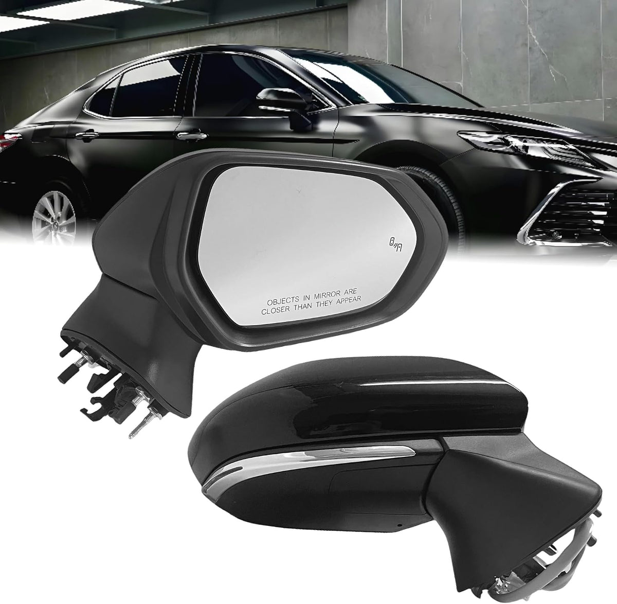 Passenger Side View Mirror Compatible With Toyota Camry 2018-2022 3-Pins Manual Folding Power Glass Non Heated Non Blind Spot Rear View Mirror White