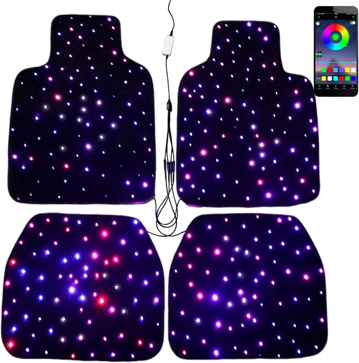 Starlight Floor Mats for Car, LED Car Mats, Starry Sky Design Luminous Carpet, Universal Fit Anti-Slip Waterproof Starlight Mats for Cars, SUVs, Trucks(USB Cable)