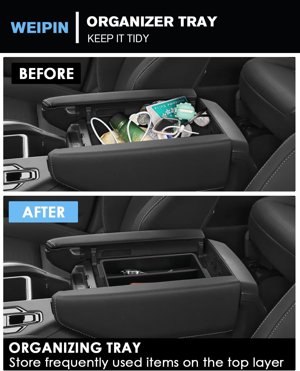For 2PCS Double Layer Center Console Armrest Organizer ABS Materials Compatible with 2024-2026 L exus TX350/TX350h/TX450h+/TX500h