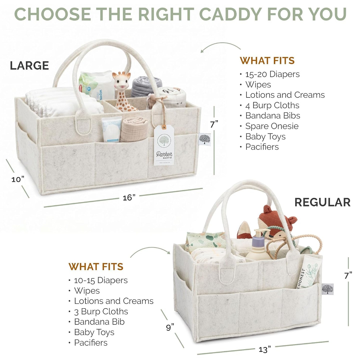 Parker Baby Diaper Caddy - Nursery Storage Bin and Car Organizer for Diapers and Baby Wipes - White, Large