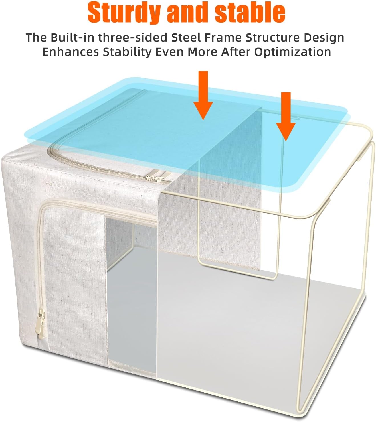 Foldable Clothes Storage Bins with Solid core powder-coated steel fram, 24/ 66L Storage Bags Fabric Box Organizer with Clear Window Zippers Sturdy Handles 2 Pack (Beige, 66L 1Pack)