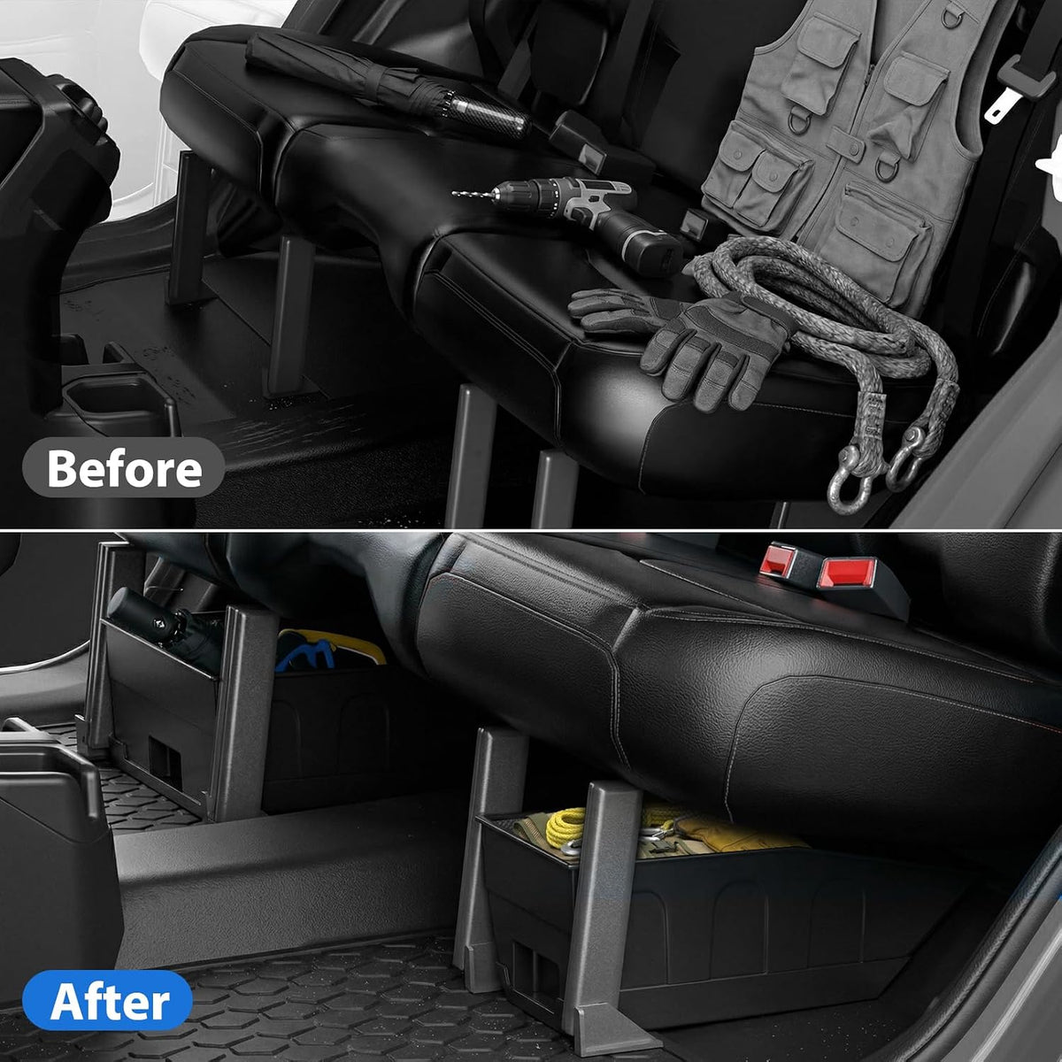 DIAMOOKY Rear Under Seat Storage for Jeep Wrangler JL JLU 2018 2019 2020 2021 2022 2023 2024 2025 2026 4-Door Accessories, Under Back Seat Organizer Tool Box (Not for 2-Door, 4xe & Gladiator JT)