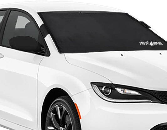 FrostGuard Plus | Winter Windshield Cover for Ice and Snow, Standard Size (Black) - Built-in Security Panels, Wiper Blade Coverage + Mirror Covers - Fits Standard Size Cars, 59 x 41 Inches