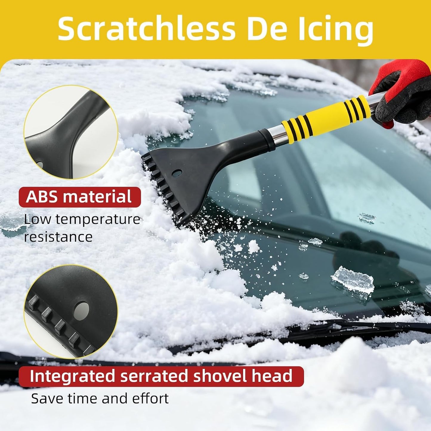 32" Telescoping Snow Brush for Car with Detachable Handle – an Extra-Wide Snow Brush and Ice Scraper for Car Windshield Window. The Ultimate Snow Scraper Brush for SUV & Trucks.