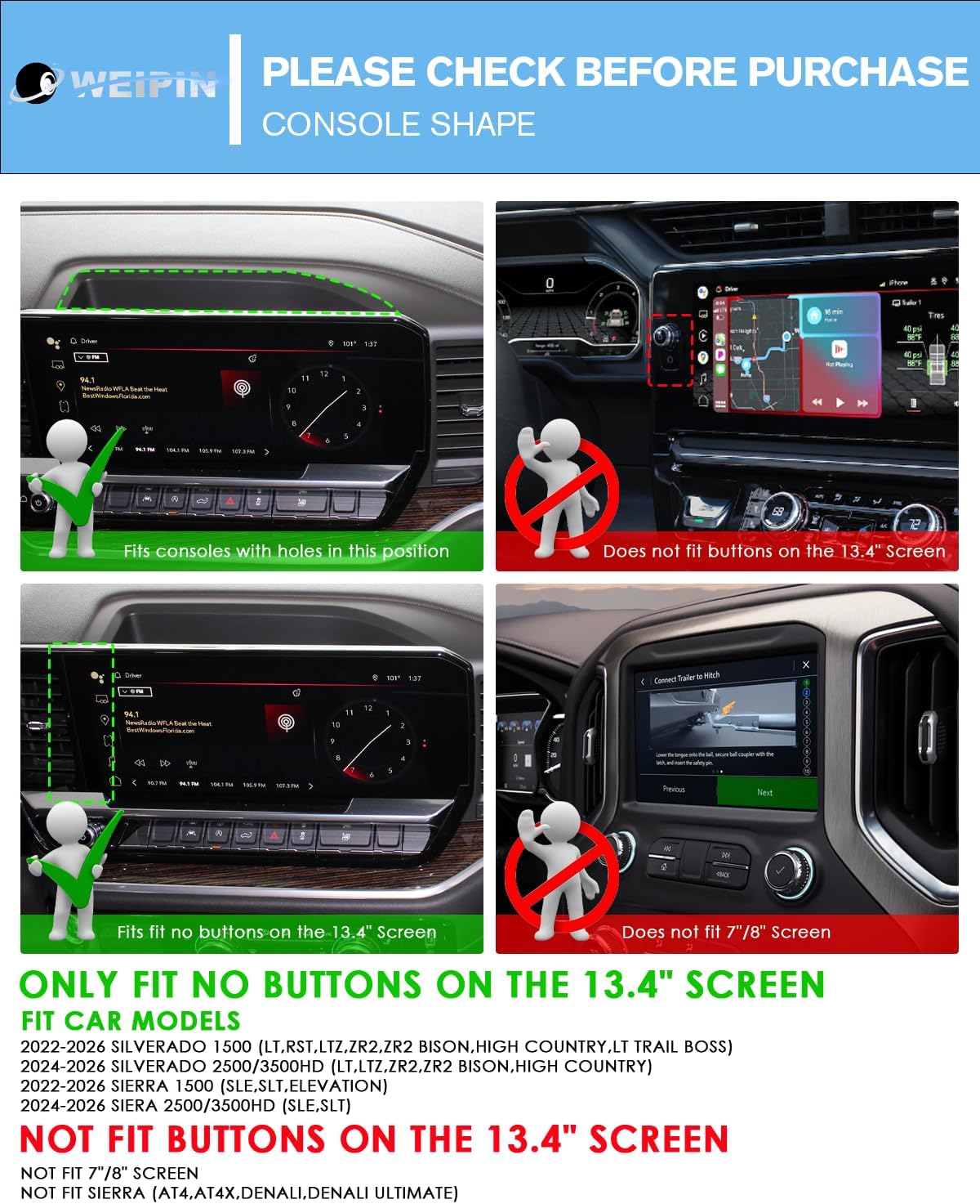 For Center Console Screen Organizer Tray ABS Materials Compatible with 2022–2026 Silverado&Sierra 1500/2024–2026 Silverado 2500HD/3500HD 13.4 Inch Center Console Screen Organizer