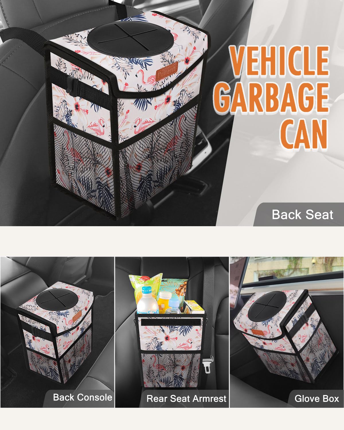 Pritent Car Trash Can with Lid Leakproof Car Garbage Bag Vehicle Trash Bin
