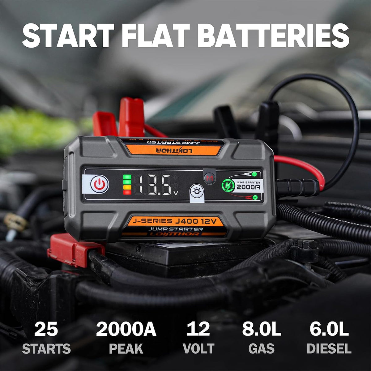 LOKITHOR J400 Portable Jump Starter for Upto 8.0L Gas & 6.0L Diesel Engines