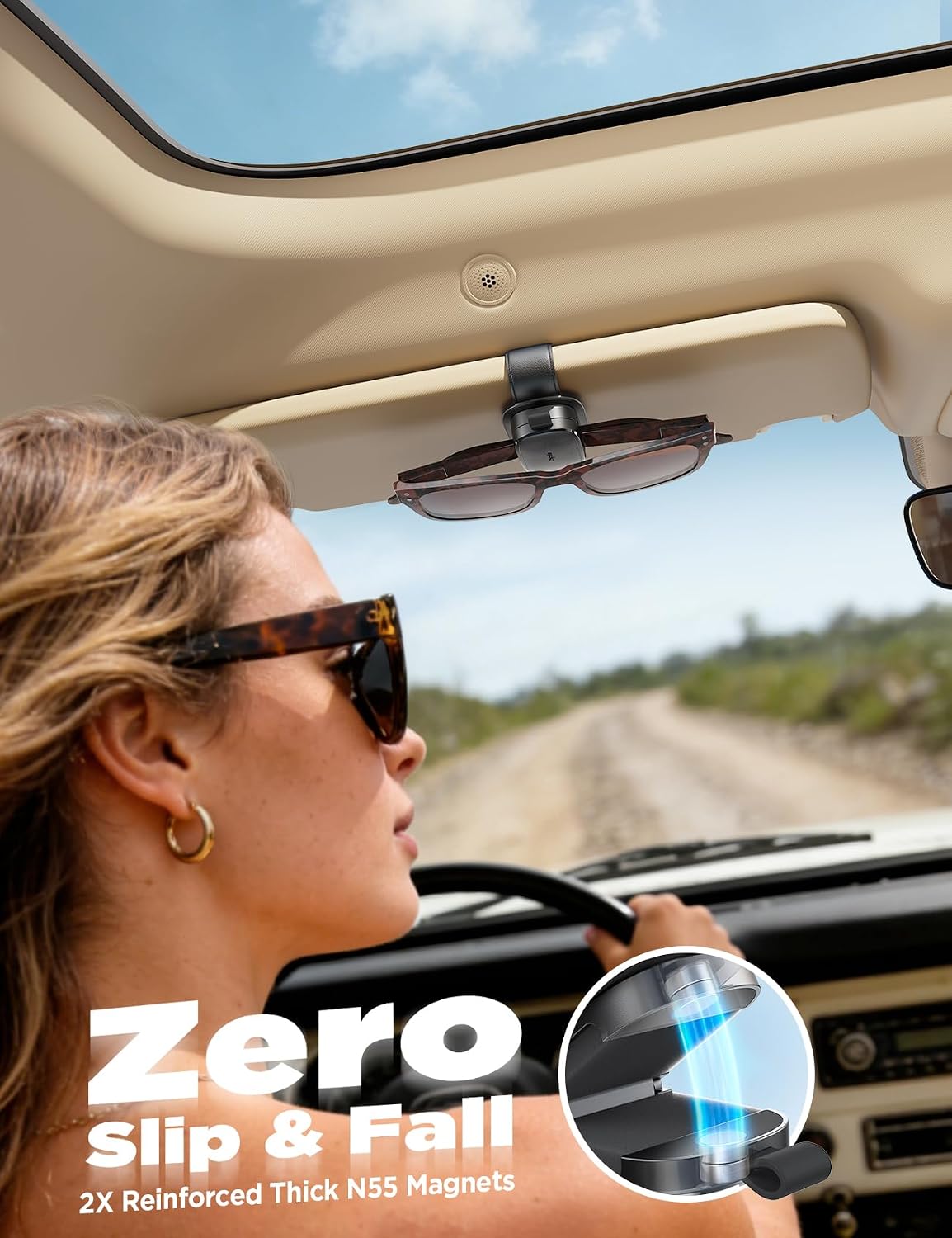 Chfeila 2Pack Sunglass Holder for Car, 360° Rotating & One-Hand Operation Magnetic Glasses Clip, Leather Sun Eyeglass Visor Organizer, Scratch-Free Eyewear Hanger for Car Accessories Gadgets - Black