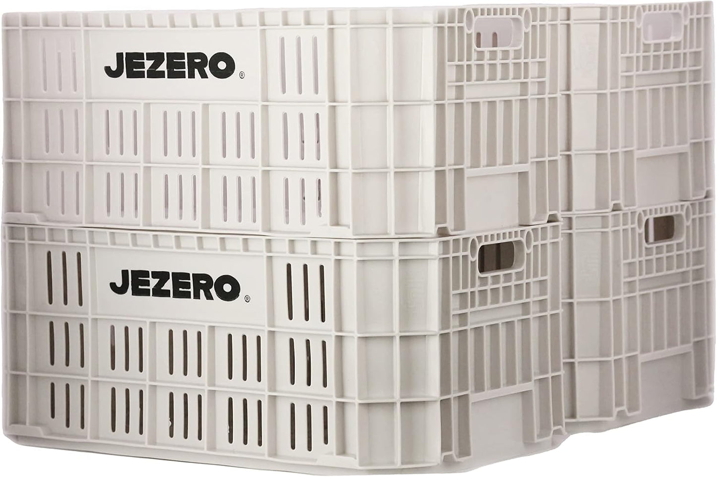 JEZERO Harvest Storage Crate | Stackable Plastic Tote Box for Fruit & Vegetables, Kitchen, Pantry, Closet, Car & Outdoor Use | Open Utility Bin, White, 6-Pack, 20" x 12" x 8"