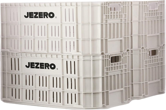 JEZERO Harvest Storage Crate | Stackable Plastic Tote Box for Fruit & Vegetables, Kitchen, Pantry, Closet, Car & Outdoor Use | Open Utility Bin, White, 6-Pack, 20" x 12" x 8"