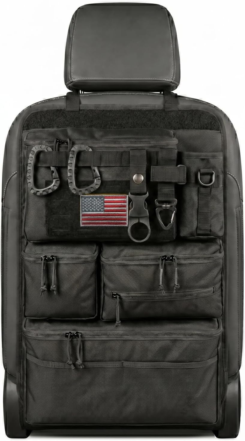 Tactical MOLLE Car Seat Back Organizer, Heavy Duty Backseat Storage Kit