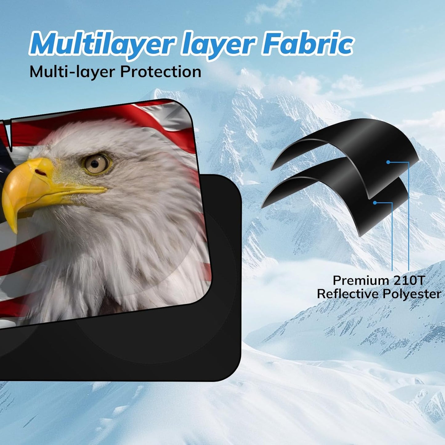 SEPORUD Windshield Sun Shade New American Eagle Flag USA Patriotic Design - Folding Car Front Window Sunshade for Cars SUV Trucks, Max UV Blocking and Keep The Vehicle Cool(64"x33.5")