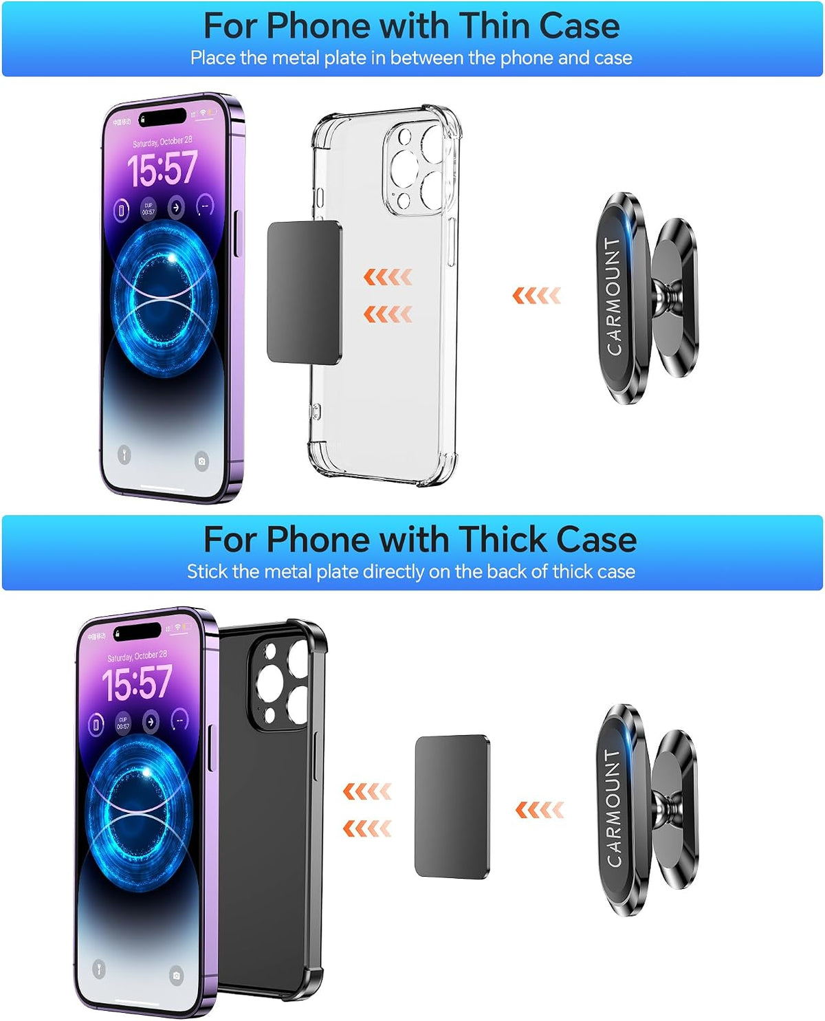 【2-Pack】 Magnetic Phone Holder for Car【Super Magnets】Carmount 2.0 Magnetic phone Mount【360°Rotation】Universal Dashboard Cell Phone Holders for Your Car Phone Mount for Car Mount for iPhone & All Car
