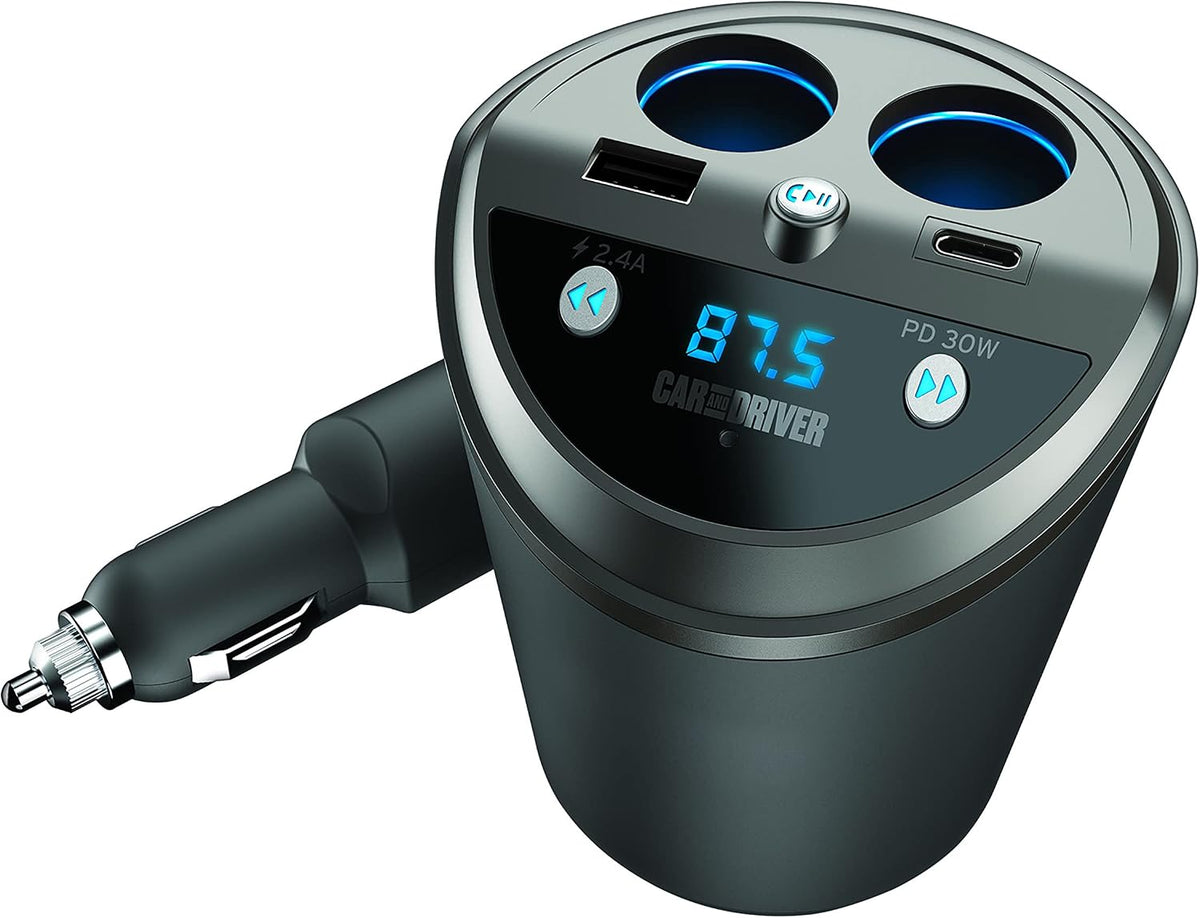 Bluetooth Car Adapter, FM Transmitter, USB-C Port, Cigarette Lighter Socket