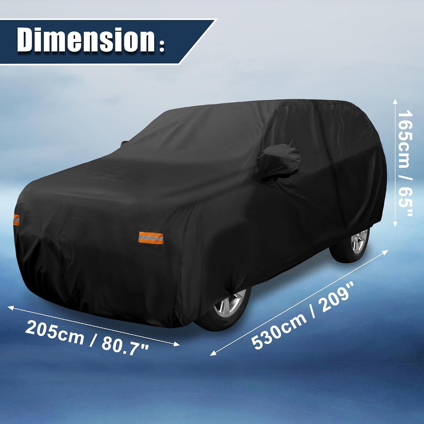 X AUTOHAUX SUV Car Cover for Chevrolet Tahoe 4 Door 2007-2024 Outdoor Waterproof Sun Rain Dust Wind Snow Protection 190T PU with Driver Door Zipper Black