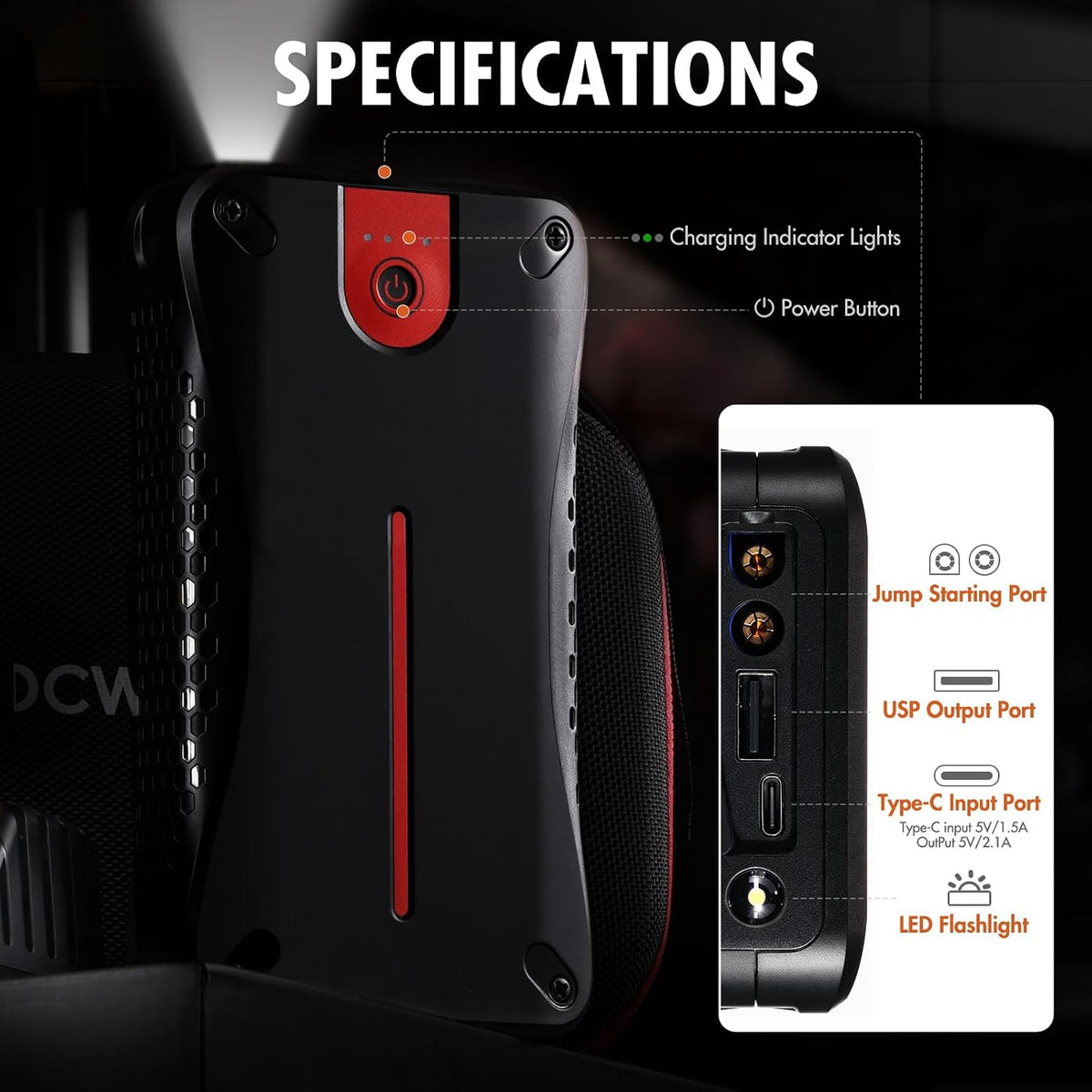Car Battery Jump Starter, 3000A 12V Jump Starter with USB Quick Charge (UP to 7.0L Gasoline and 5.5L Diesel Engine), Portable Jump Box with 3 Modes Flashlight and Jumper Cable