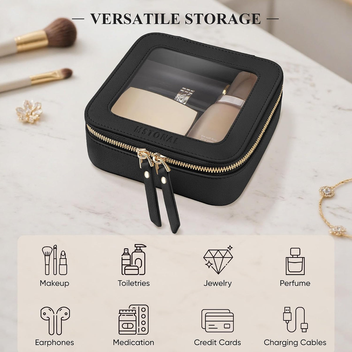 Small Clear Makeup Bag for Purse, Travel Cosmetic Case, Black, Mini