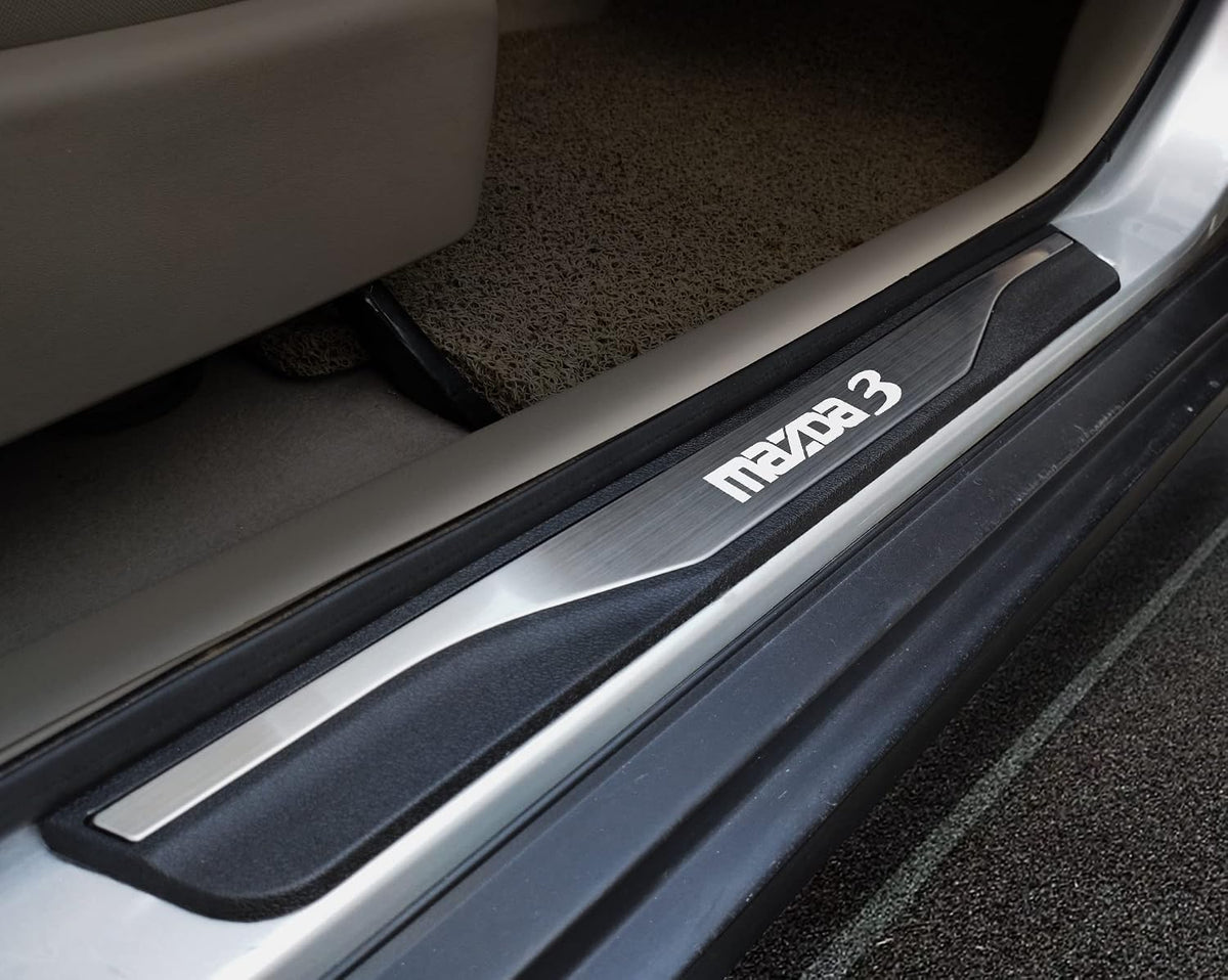 Car Door Sill Scuff Protector, for Mazda 3 2015-2022 Accessories Parts, Door Entry Guard Plate Trim Cover, Auto Interior Accessory Kick Panels 4pcs Set (Silver)