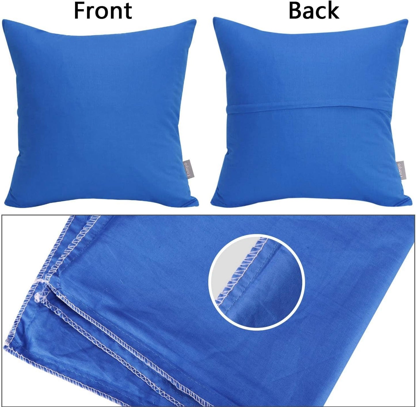 4-Pack 100% Cotton Comfortable Solid Decorative Throw Pillow Case,Thmyo Square Cushion Cover Pillowcase Sublimation Blank Pillow Covers DIY Throw Pillowcase for Sofa Bedroom(20x20 inch/ 50x50cm,Blue)