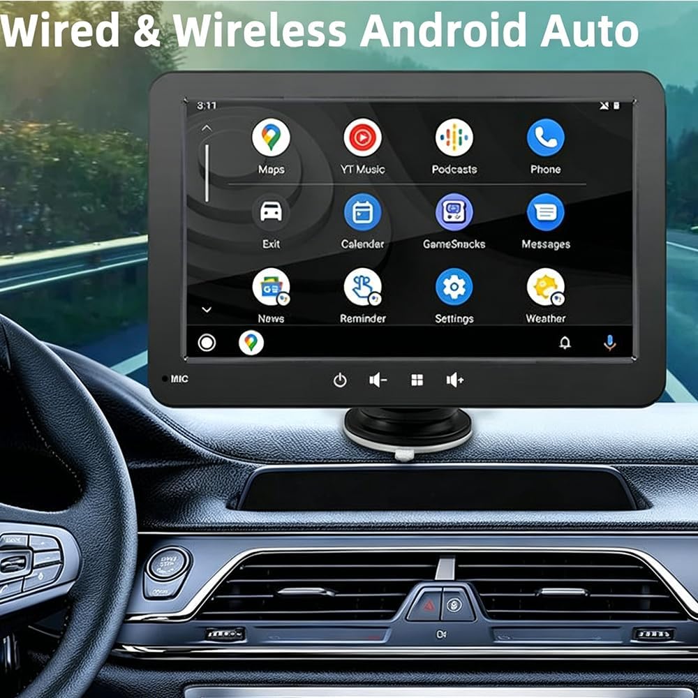 7" HD Touch Screen Car Stereo with Bluetooth Hands-Free AUX FM Transmitter USB TF Card, Fits Most Vehicles, Apple Carplay Screen Portable Wireless Apple Car Play & Android Auto