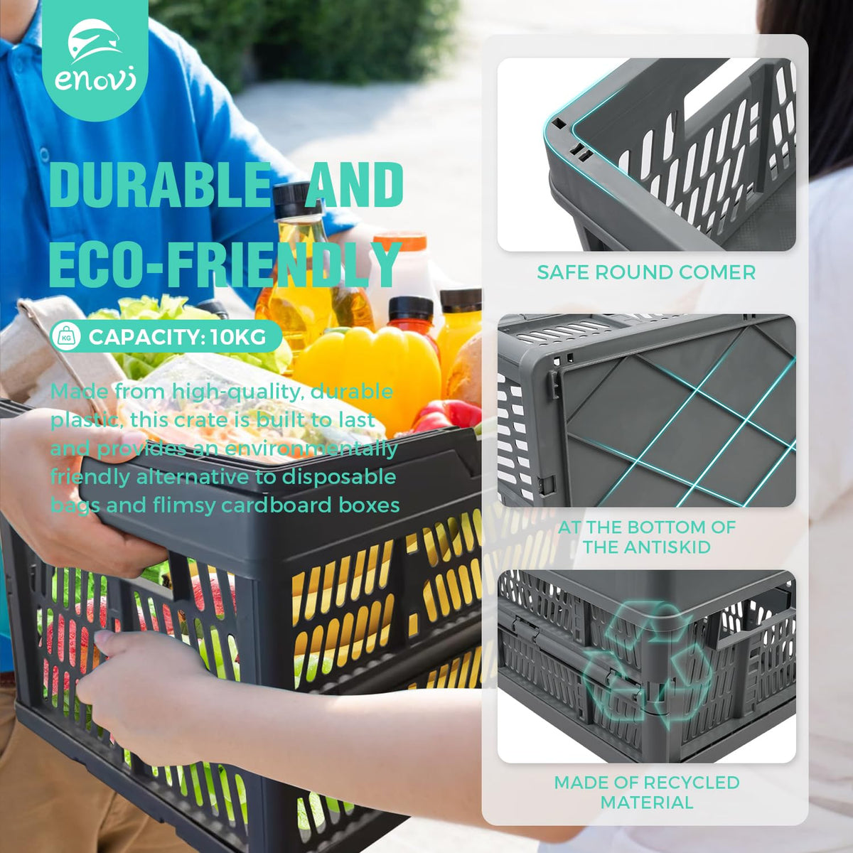 EasyFold Collapsible Crate, Collapsible Shopping Basket, Milk Crate, 3 Pack (9L (2.4 Gal), Black)
