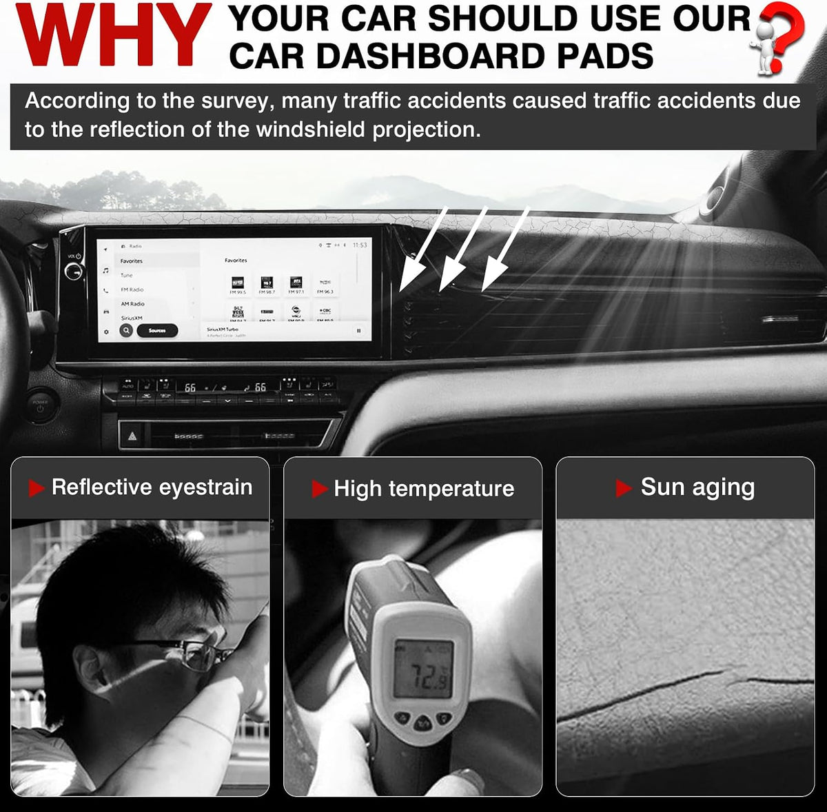 Autorder Dashboard Cover Mat for Toyota Camry 2025 2026 Accessories Dash Cover Upgrade Velvet Dash Mat Sunshade Glare UV Rays Protector(with HUD)