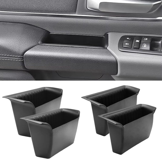 TTCR-II for Ram 1500 Door Side Organizer Tray 2019 2020 2021 2022 2023 2024 2025 2026, for Ram 1500 Door Pocket Insert 4 Pcs with White-Lines Mats (Does not fit 2500 3500)