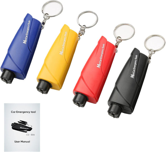 4-Pack Car Window Breaker Keychain Seatbelt Cutter, 3-in-1 Glass Breaker and Seat Belt Cutter, Car Emergency Escape Tool with User Manual for Land and Underwater