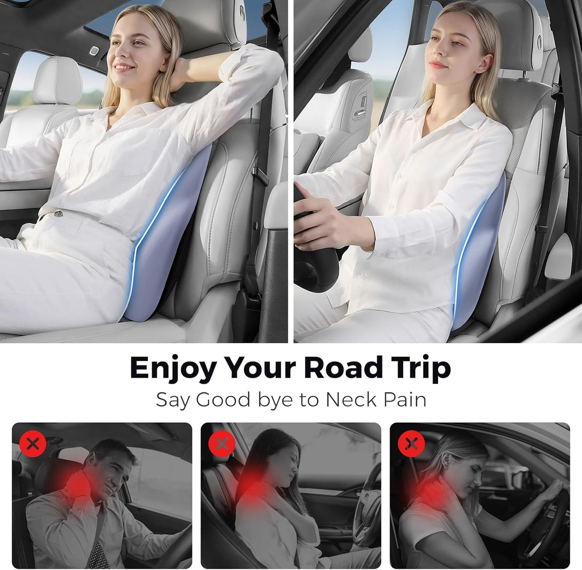 BEBAS Ergonomic Lumbar Support Pillow for Car, Memory Foam Car Back Cushion