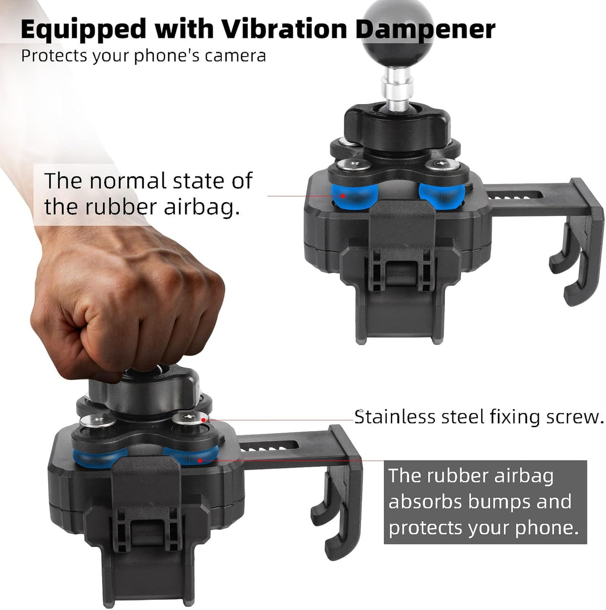 Screw-Mounted Phone Mount with Vibration Dampener, for Car Boat Truck