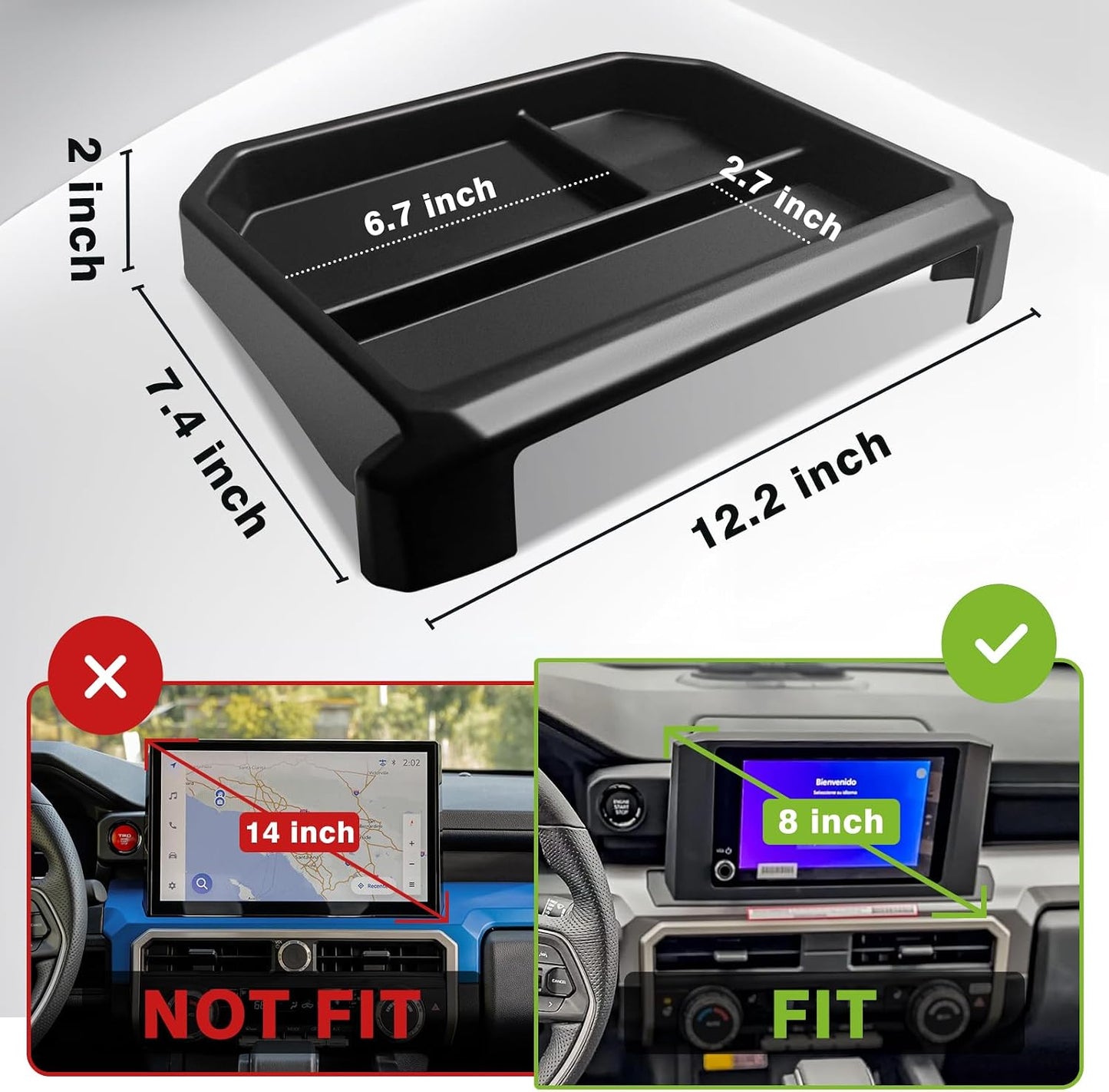 Muslogy Dashboard Storage Box for 2024 2025 2026 Tacoma &amp; 2025 2026 4Runner Accessories Center Console Organizer w/ 8-inch Screen for SR SR5 TRD PreRunner TRD Sport Off-Road Pro Trailhunter (Red)