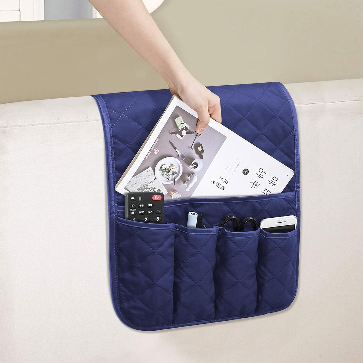 Armchair Caddy for Recliner, Non Slip Sofa Arm Organizer, Deep Blue