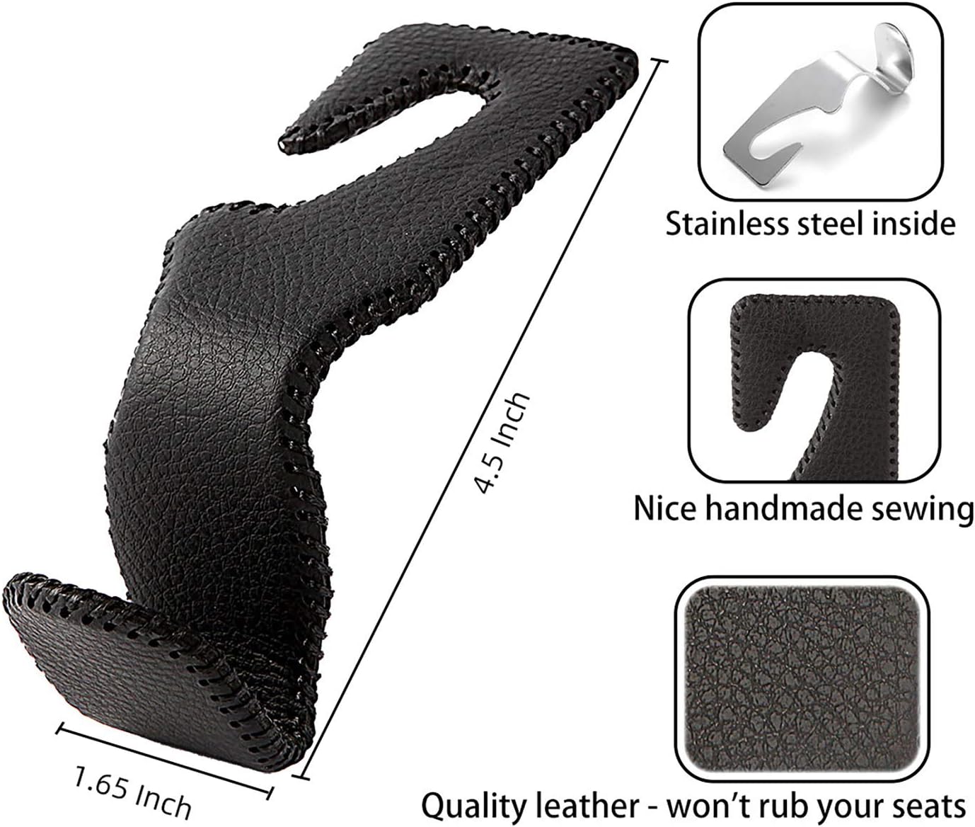 AMVOYOA Headrest Hooks for Car, Back Seat Organizer Gray Leather Hanger Holder Hook, for Hanging Purses and Bags and Coats, Pack of 2